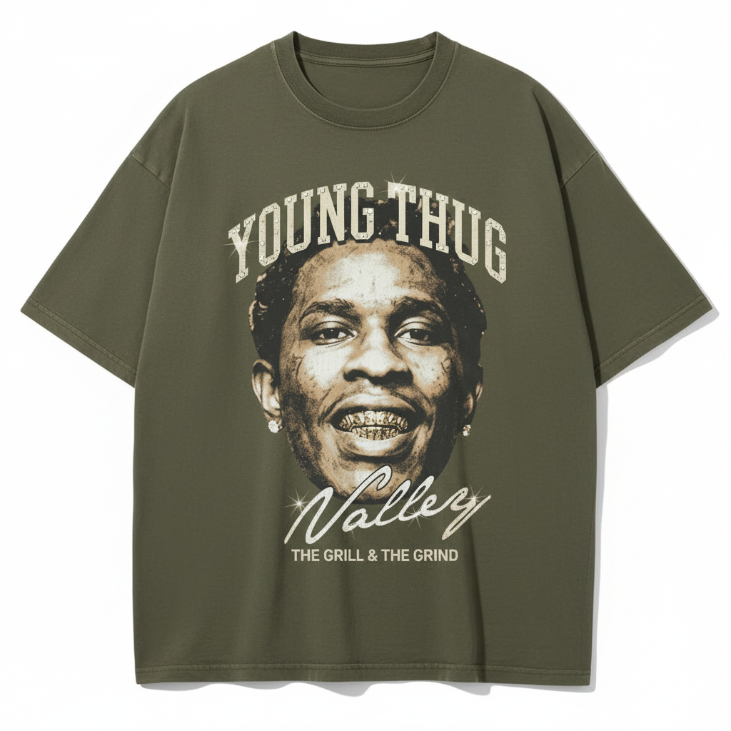 Playera Young Thug Valley oversize verde olivo edición limitada - Habiram Store